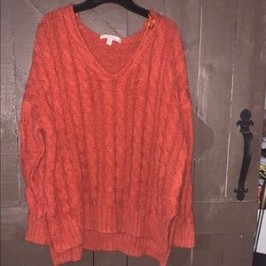 Love Tree Orange V-Neck Cable Knit Sweater